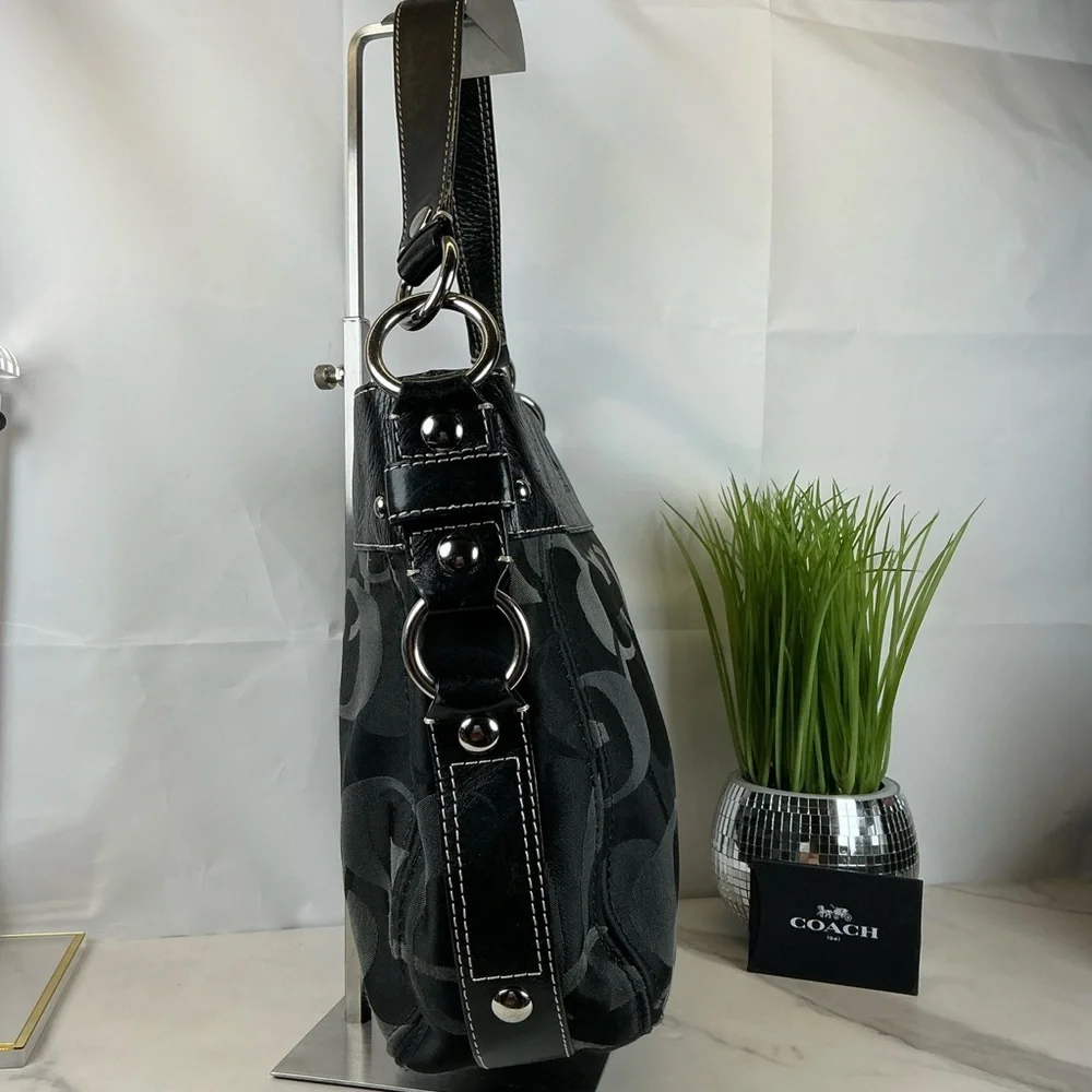 5GUL Coach Zoe Y2K Hobo Black Silver Optic Signature Hand‎ Shoulder Bag